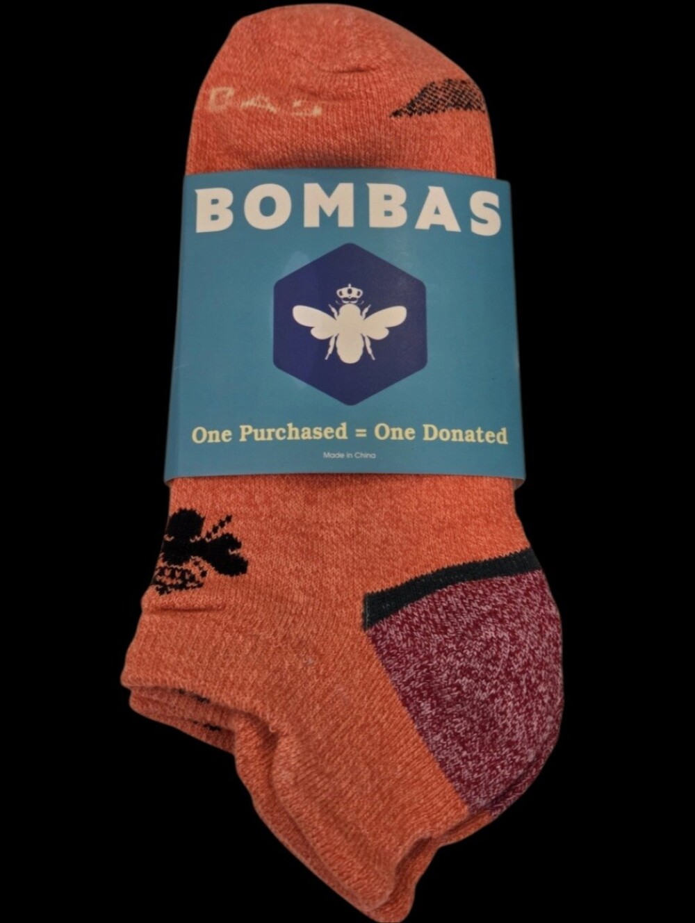 Bombas Medium Ankle Socks Coral Black Red 5 Pair BNWT Unisex Honeycomb Arch Supp - Picture 7 of 10